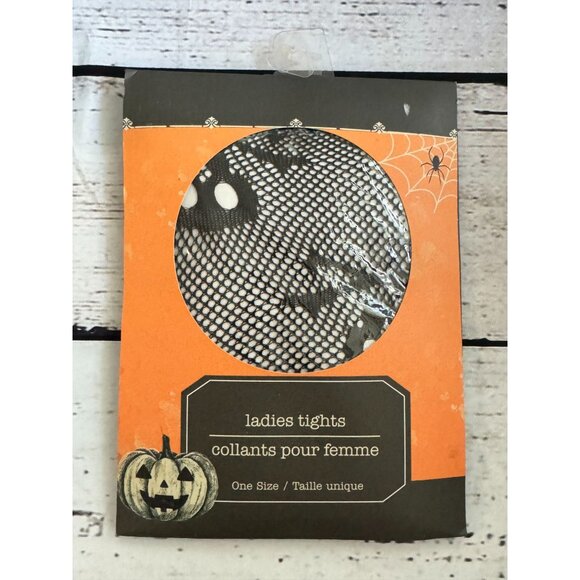 Halloween-Themed Ladies Crossbone Skull Tights One Size - Picture 3 of 6